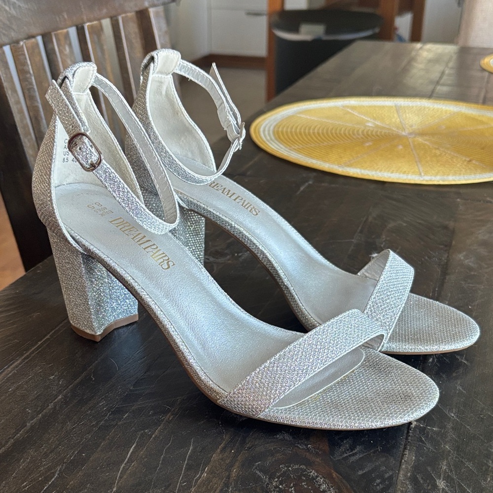 Dream Pairs Sparkling Silver Block Heels